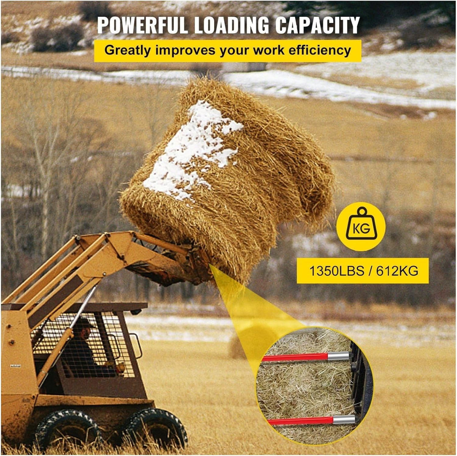 Hay Spear 32" Bale Spear 1350 lbs Capacity, Quick Attach Hay Bale Spike for Tractors Loaders, Red Coated Bale Forks with Hex Nut & Sleeve