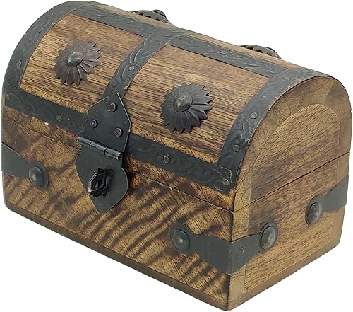 Miniatura 4 de Joyero de madera vintage de pulgadas con tapa con bisagras, baúl de almacenamiento de madera de mango real para letras, fotos, joyas o regalos, baúl