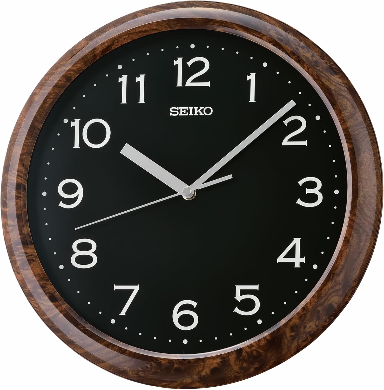 SEIKO QHA014ZLH Faux Wood Wall Clock, Brown & Black, 13 Inch
