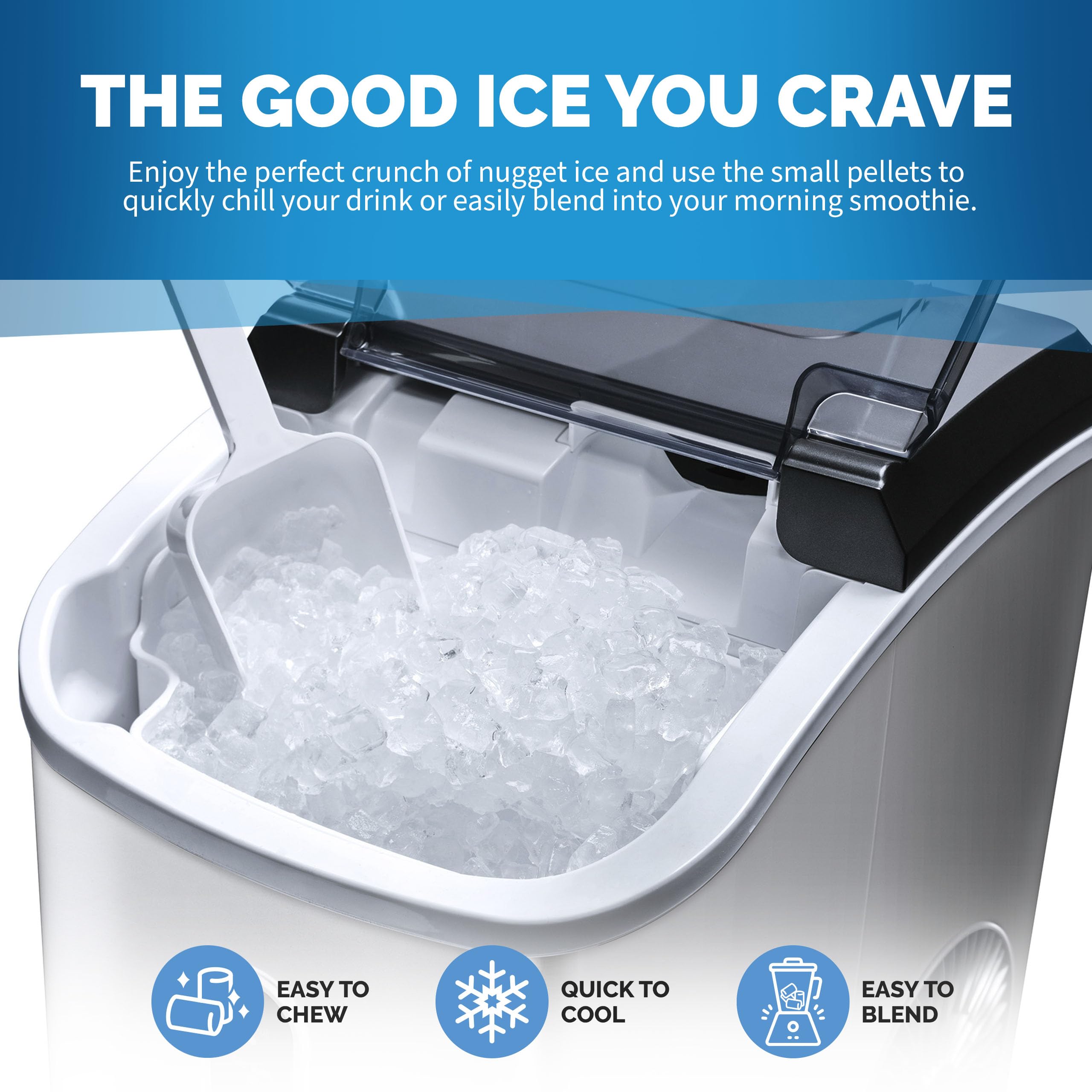 Newair Countertop Nugget Ice Maker, 26 lbs/Day Sonic Ice Machine in Stainless Steel – Self-Cleaning, Refillable Tank, Chewable Ice for Home, Kitchen, Office, or Coffee Bar on Fridge.com