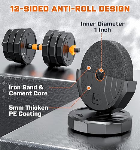Miniatura 3 de 5-in-1 Adjustable Dumbbell Set, 33446688lbs Free Weights Set with Connector, Used as Kettlebells, Barbell, Push up Stand, Standard 1" Plates,
