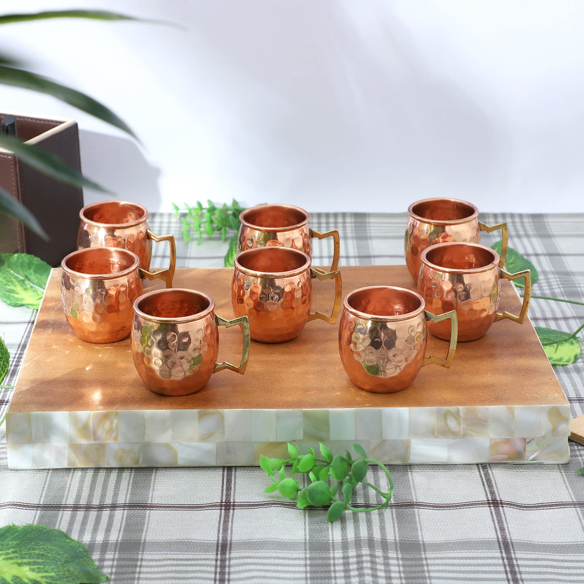 Buddha4all 2 Oz. Solid Copper Mini Moscow Mule Shot Mug Set Copper Hammered Shot Glass Set (16)