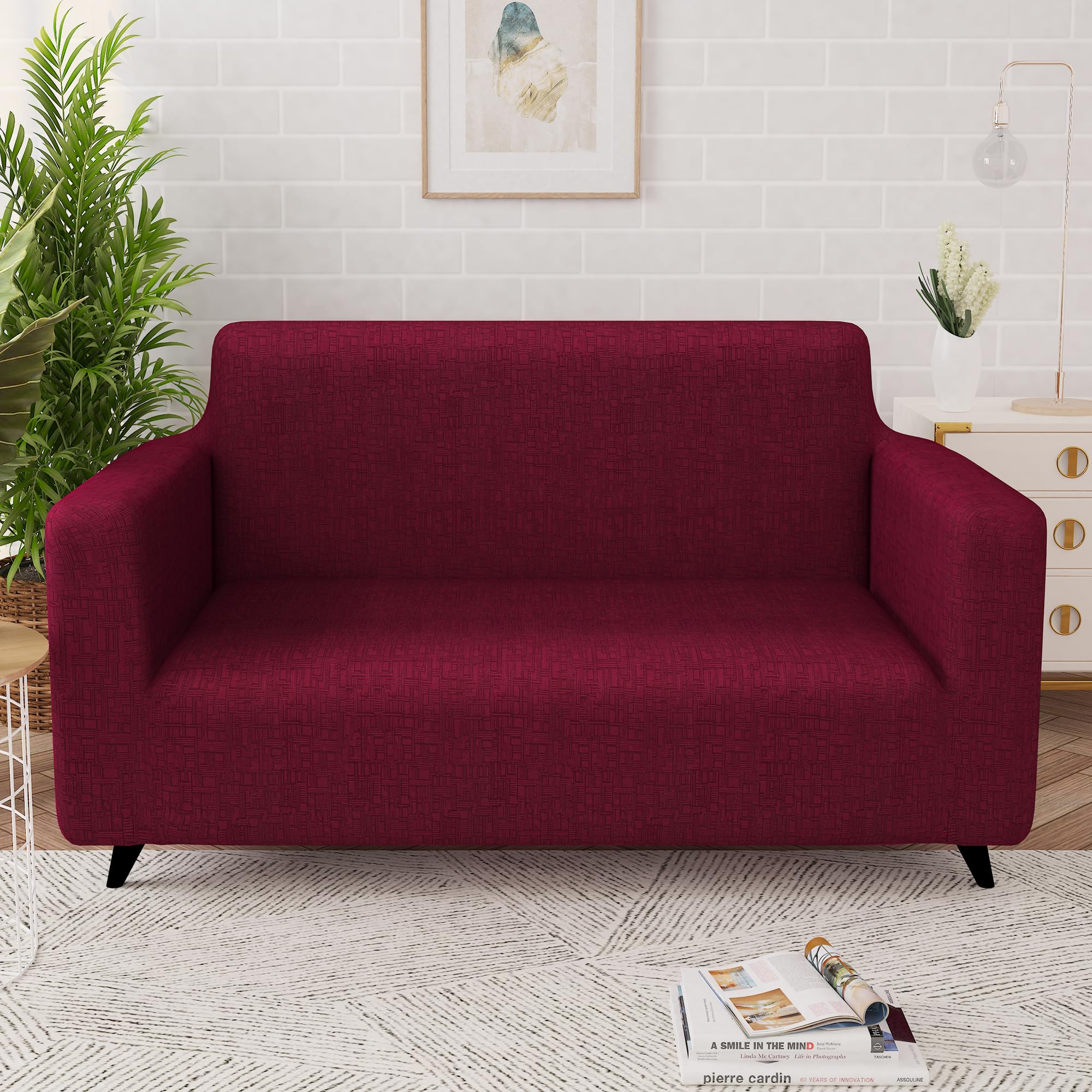Story@Home Sofa Cover - 2 Seater, Orange & Beige -13