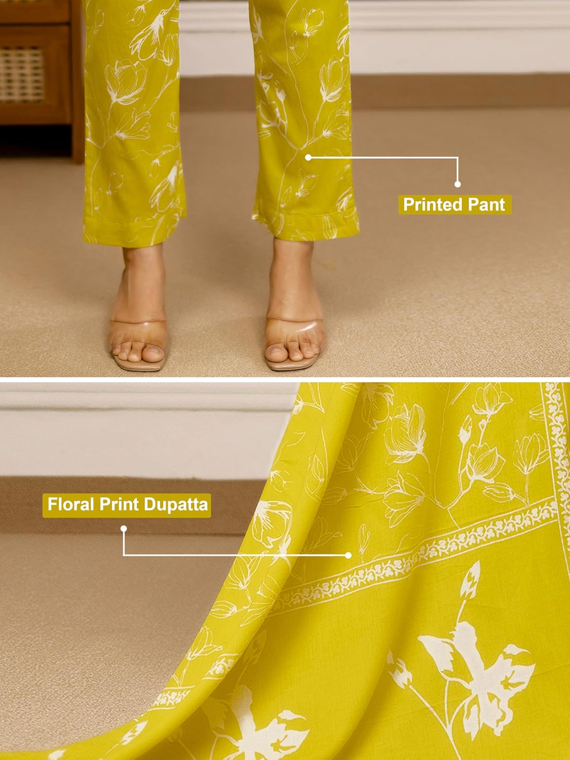 TRENDMALLS Women’s Pure Cotton Floral Print Kurta Pant with Dupatta Set | Embroidery Neck Work Kurta Set Ethnic Wear