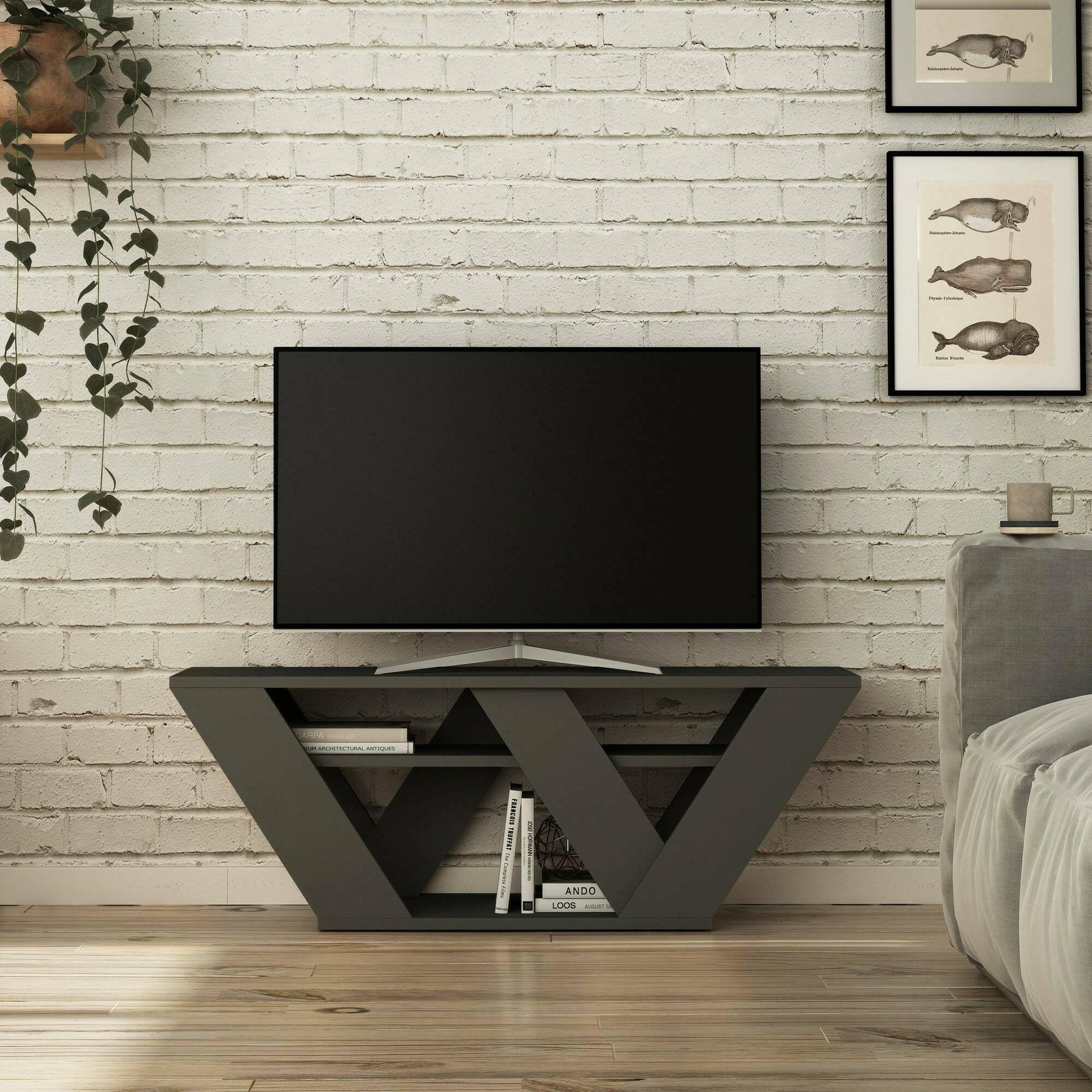Dmora - Mobile porta TV Pegasus, Credenza da soggiorno, Armadio basso per TV, Base parete attrezzata, 110x30h40 cm, Antracite