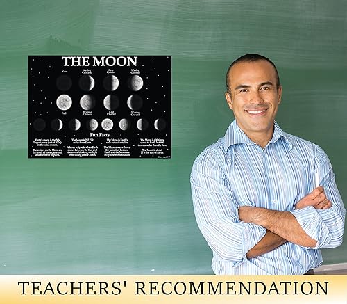 Miniatura 6 de Póster de fases lunares con hechos divertidos, laminado de 14 x 19.5 pulgadas, gráficos educativos, póster y decoración de aula, suministros de