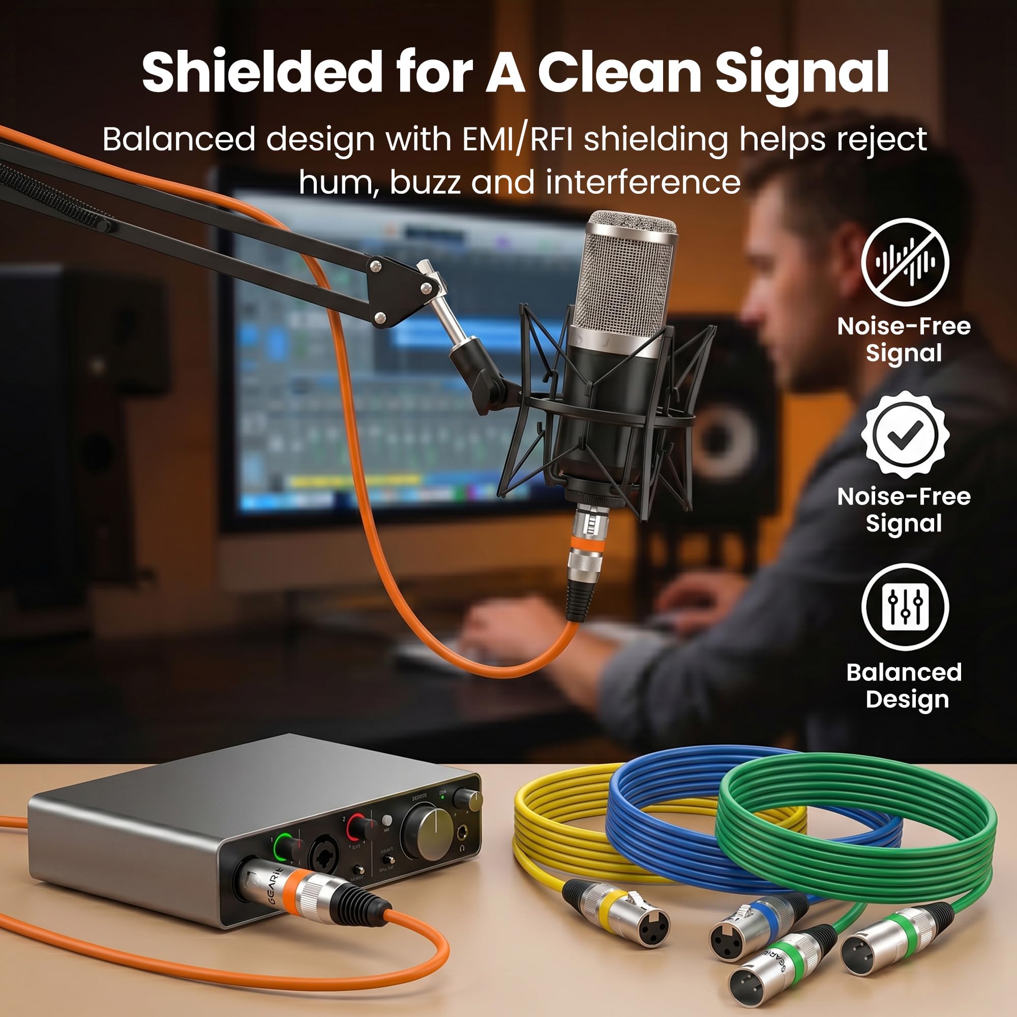 GEARit Cables XLR de 3 pies, paquete de 10 unidades, XLR macho a hembra, cable de micrófono blindado equilibrado con conductores de cobre para estudio de grabación, podcast, audio de escenario y