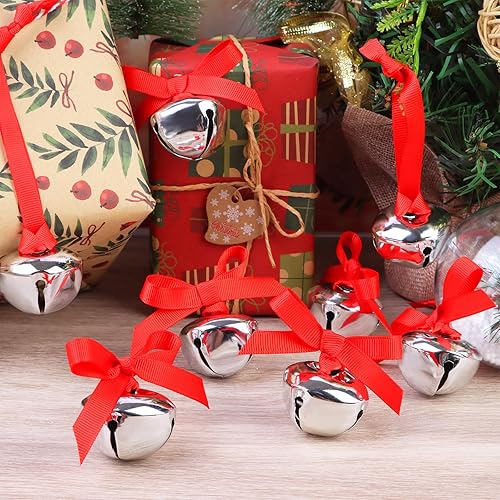 Miniatura 7 de Sdfsdf 30 piezas de adorno Believe Bell para árbol de Navidad, campanas de trineo con cinta, fiesta de Navidad, decoración del hogar, 1.5 pulgadas