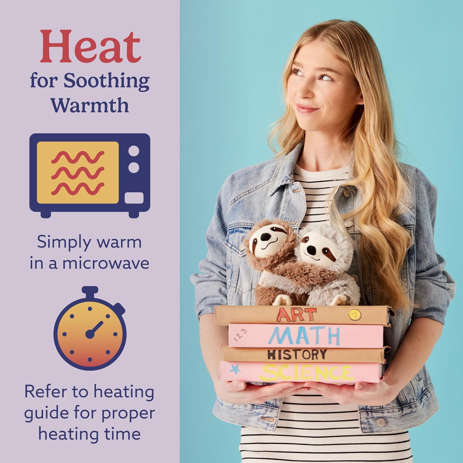 warmies Hugs Duo, Microwavable & Weighted Stuffed Animals, Sloth - Heated Stuffed Animal Plushie for Warmth & Comfort - Cute Soft Plush Toys for Adults & Children (Boys, Girls, Babies & Toddlers)