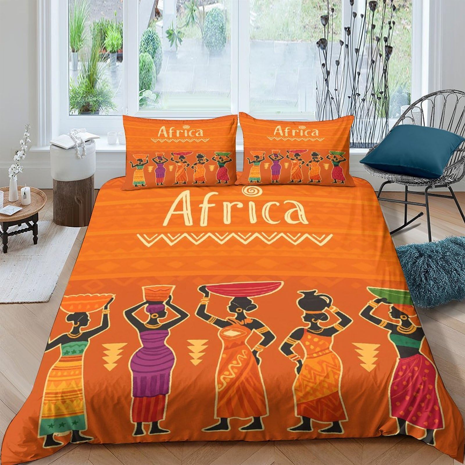 Ctjqhvkz Style-10 3D Printed African Tribal Orange Fitted Sheet Microfiber Soft Mattress Cover Ethnic Art Decor For Bedroom Guest Room Single（135X200cm）
