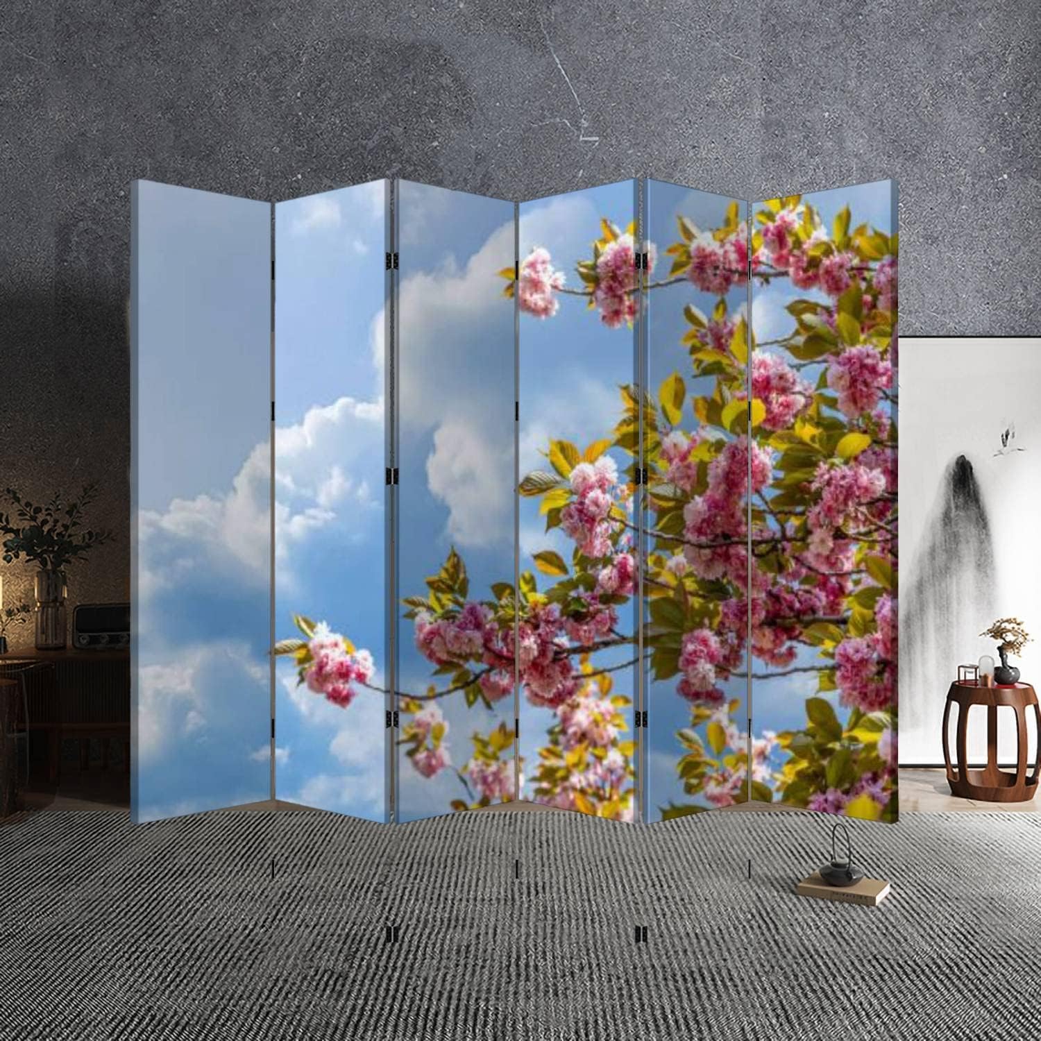 Buy Canvas Room Divider Screen Double Cherry Blossoms 6 Panel Office