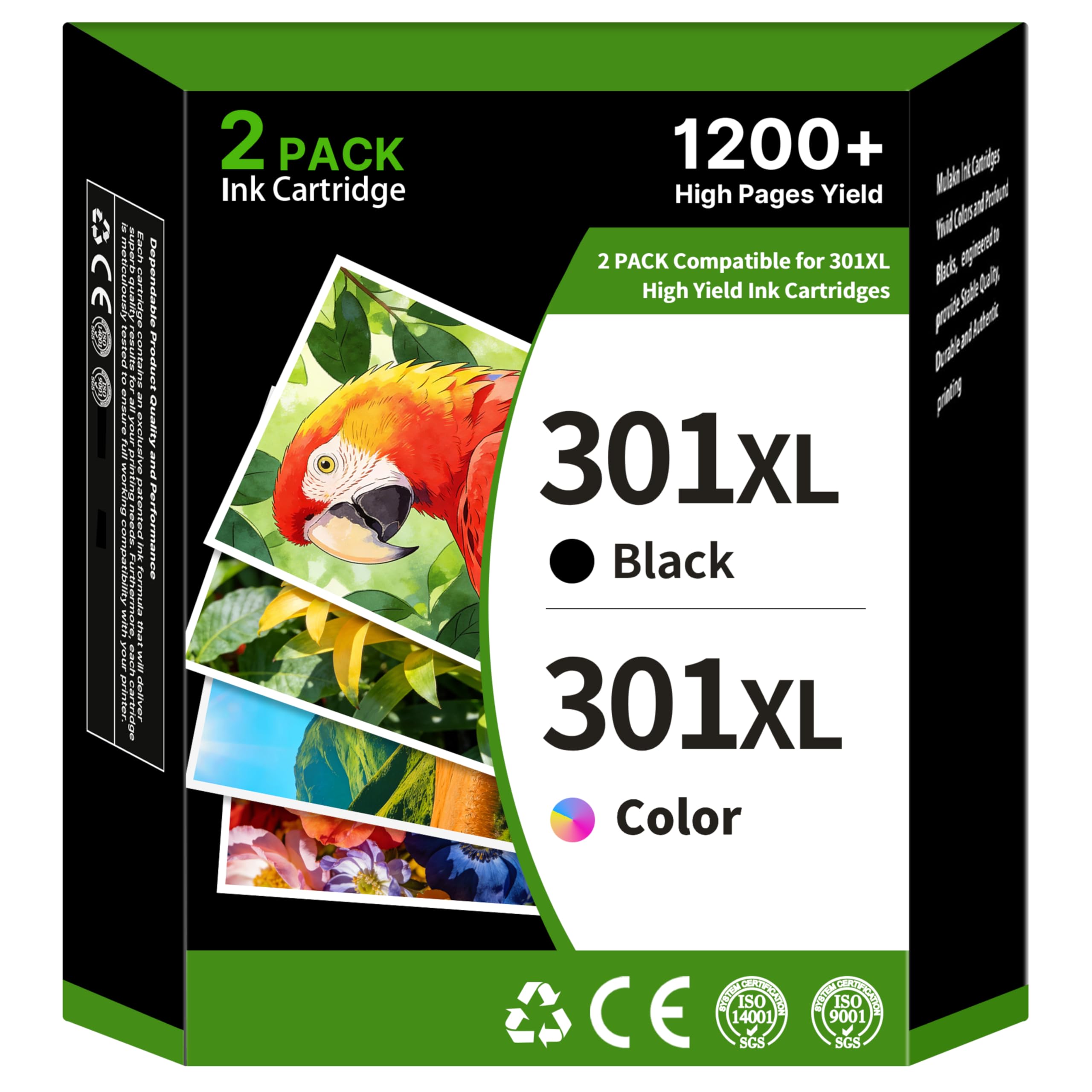 301XL Ink Cartridges Combo Pack Remanufactured for HP 301 301XL Ink Cartridges Black and Colour for Envy 4500 5530 5532 4502 4507 DeskJet 2540 2050 OfficeJet 2620 2622 4630（2-Pack）