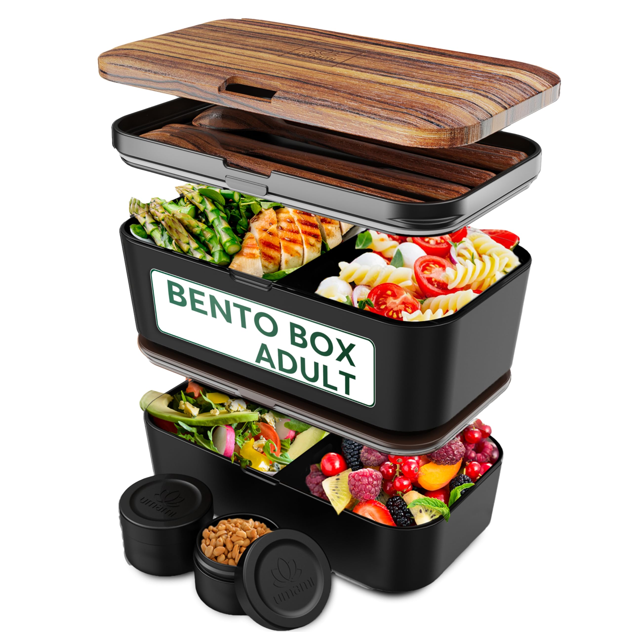 Umami Bento Lunch Box, Couverts & 2 Pots à Sauce Inclus, Boîte Bento, Lunchbox Micro-Ondable, Boîte à Lunch Adulte Encastrable, Boîte Repas 4 Compartiments, Bento Box, Boîte Repas