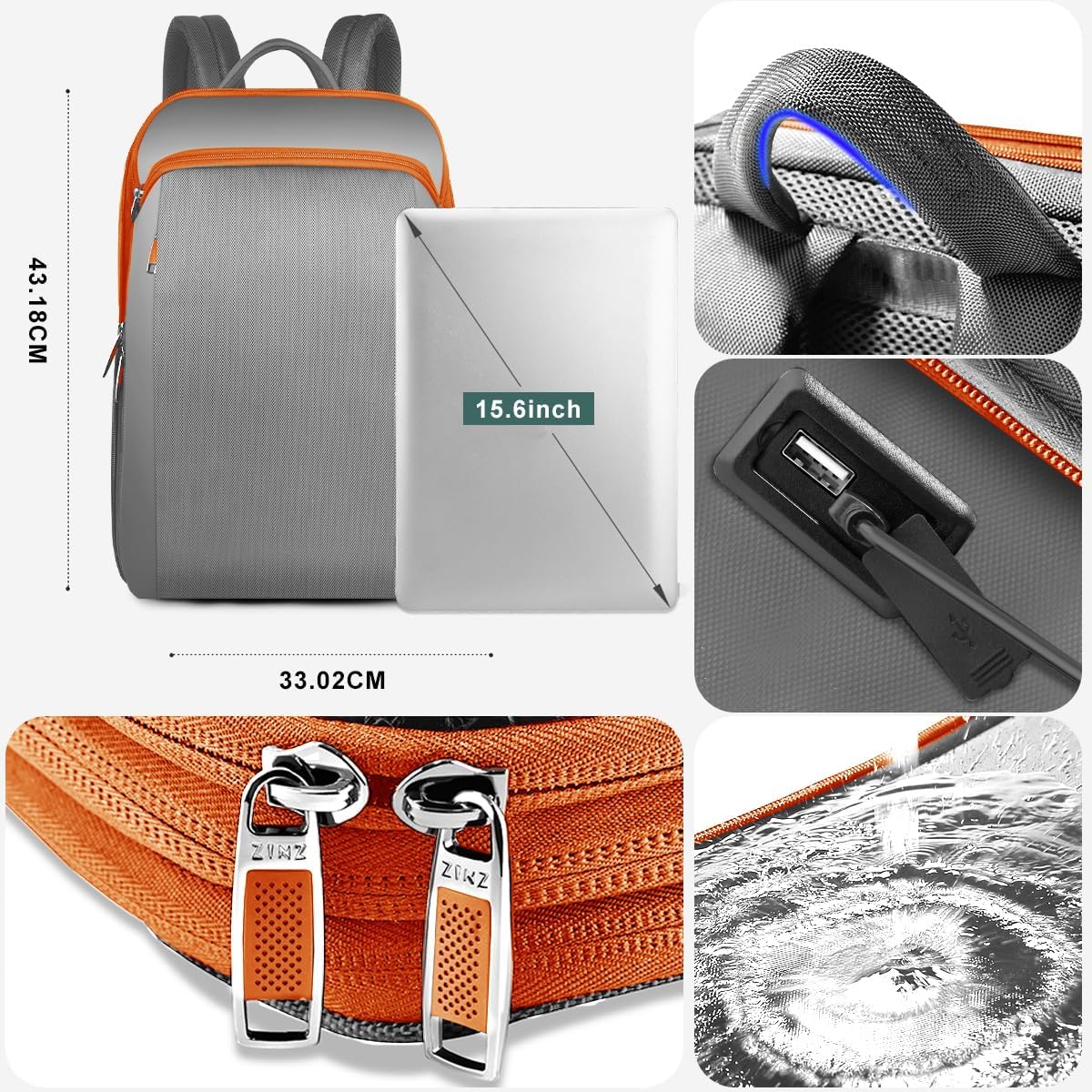 ZINZ Slim and Expandable 15 15.6 16 Inch Laptop Backpack Anti Theft Business Travel Notebook Bag with USB, Multipurpose Large Capacity Daypack for Men & Women,G01OG01 - Image 5
