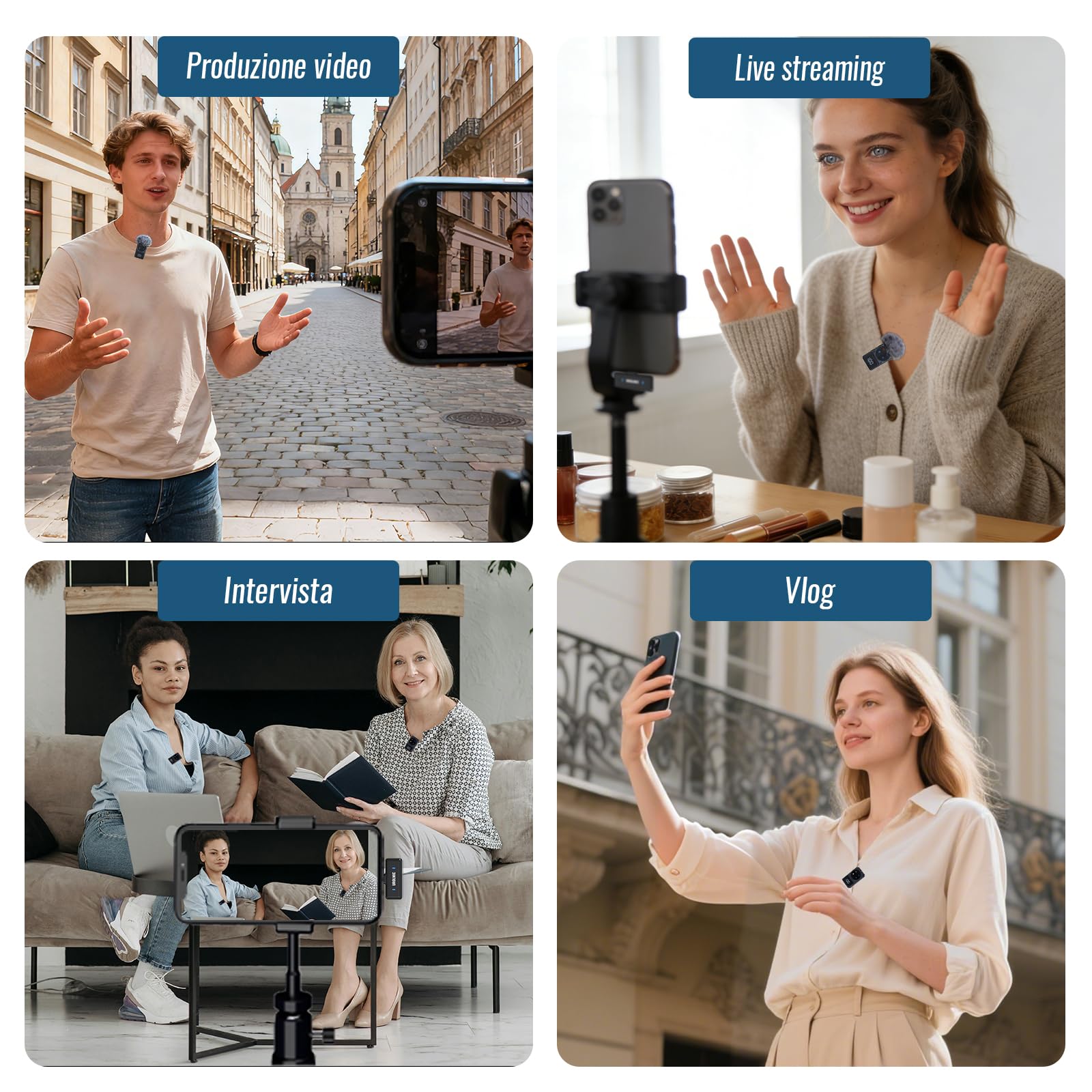 Microfono Lavalier Wireless iOS Android con Riduzione Rumore | 45H Autonomia, Custodia con Display Digitale, Trasmissione 50M per Vlog, TikTok, Streaming e Registrazione