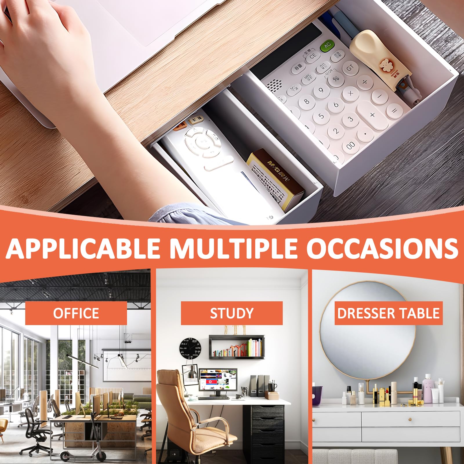 ZLPBAO Cassetto Sotto Scrivania, 3 Pezzi Autoadesivo Organizer per Cassetti, Cassetto Extra Grandi e Grandi Autoadesivo, Cassetto Organizer Cassetti Nascosto Adesivo Da Scrivania per Casa e Ufficio