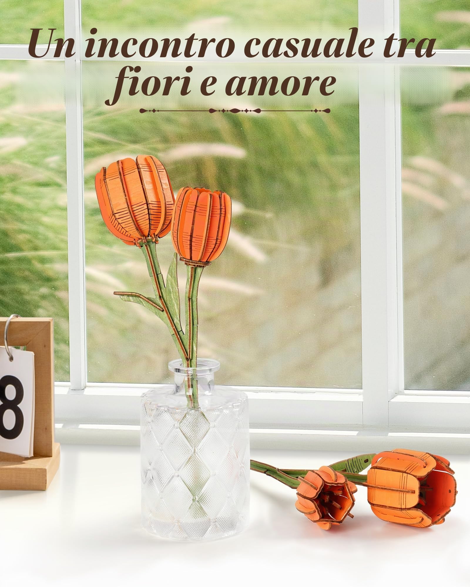 ROWOOD Puzzle in 3D con motivo tulipano, fiore fai da te in legno, kit di modellismo per fiori artificiali, da assemblare, per adulti, splendida decorazione per la casa e regalo per San Valentino