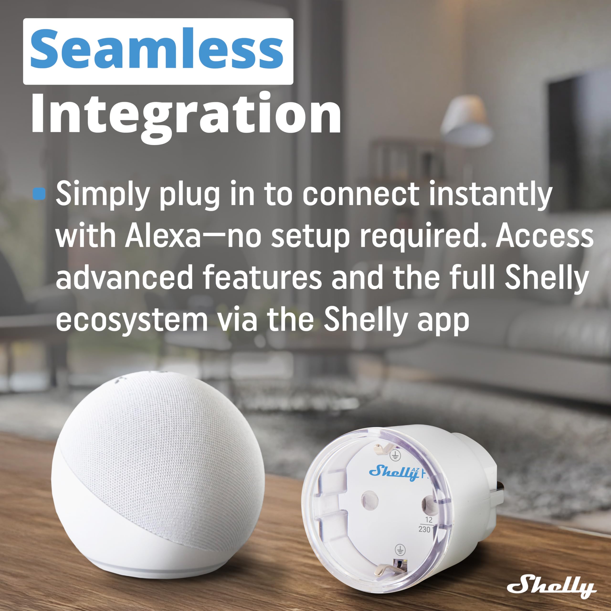 Shelly AZ Plug Biały, Inteligentna Wtyczka z Pomiarem Energii, Gniazdko Zdalnego Sterowania, Max 2500W (12A), Wskaźniki LED,Automatyka domowa, Bluetooth i Wi-Fi, Alexa i Google Home, iOS, Android