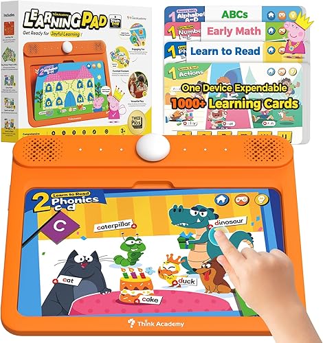 Think Academy Bloc de aprendizaje electrónico interactivo, sistema de aprendizaje a leer con páginas de sonido, inserción de tarjetas para alfabeto,
