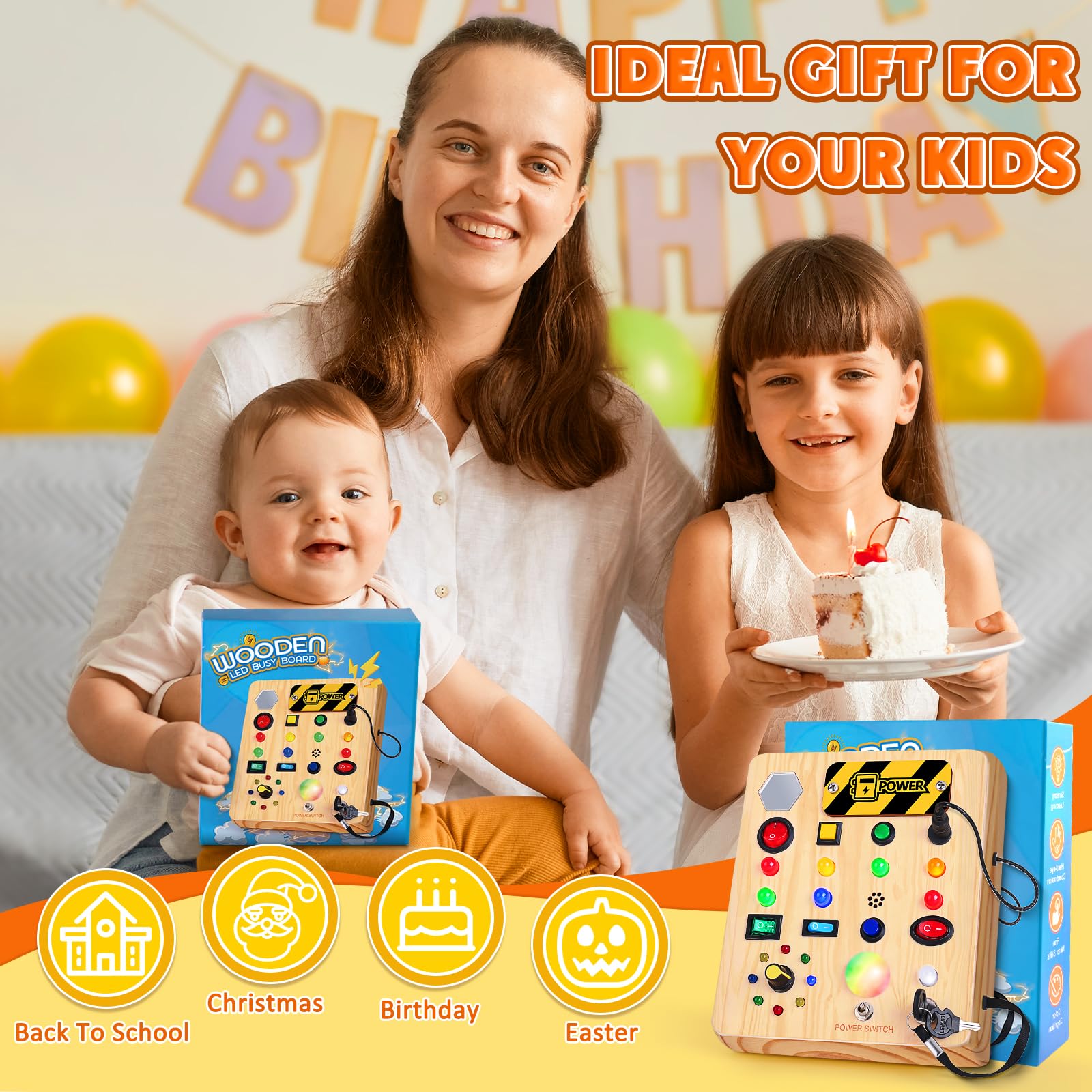 Tablero de actividades con luz LED, juguetes sensoriales de madera para niños pequeños, juguete musical Montessori para avión, actividades de viaje, juguetes educativos para el autismo, 6
