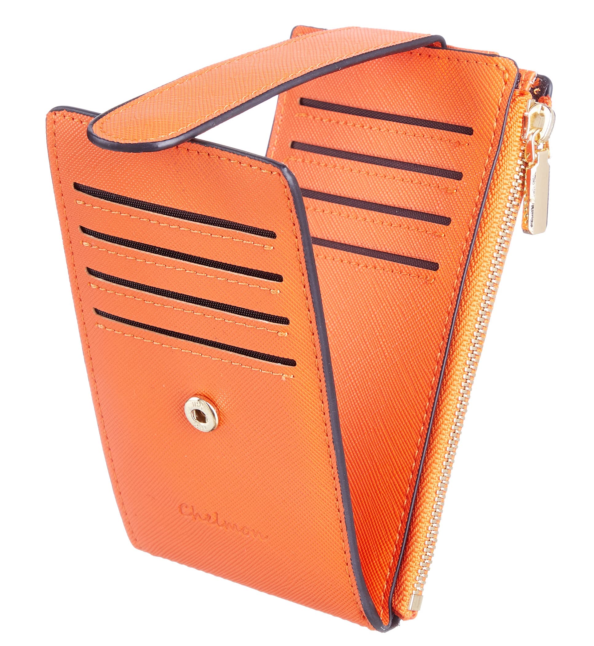 Chelmon Womens Wallet Slim RFID Blocking Bifold Multi Card Case Wallet with Zipper Pocket (Orange)