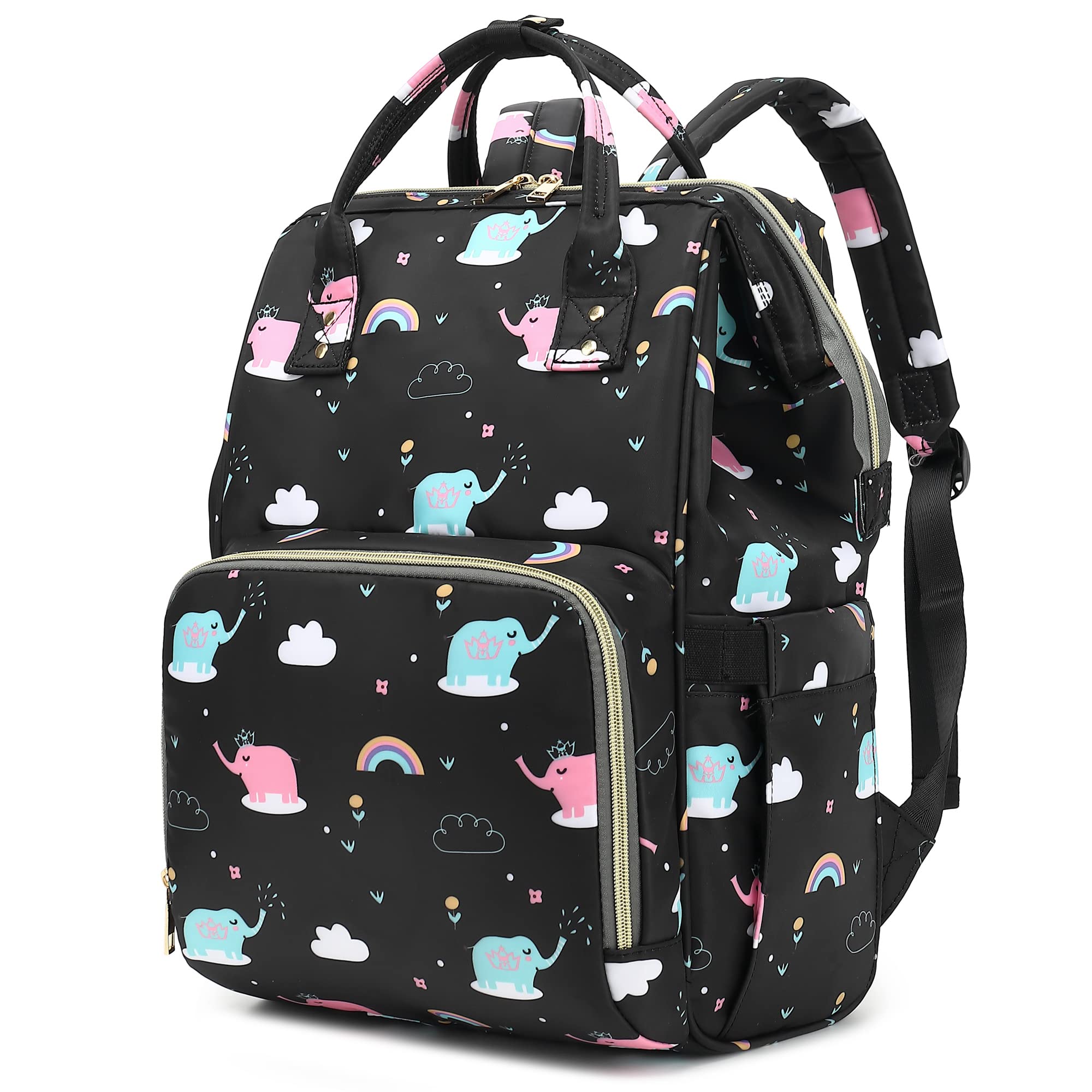 Yusudan Elephant Laptop Backpack for Women Men, 15.6 inch College School Backpack Bookbag for Work/School/Travel/Business (Black)