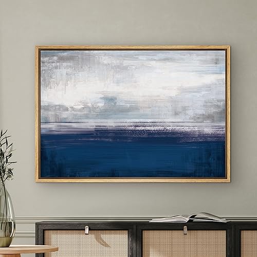 Miniatura 3 de SIGNWIN - Impresión en lienzo enmarcado, pintura al óleo de nubes blancas sobre el mar azul marino, primer plano, arte abstractomodernorelajado,