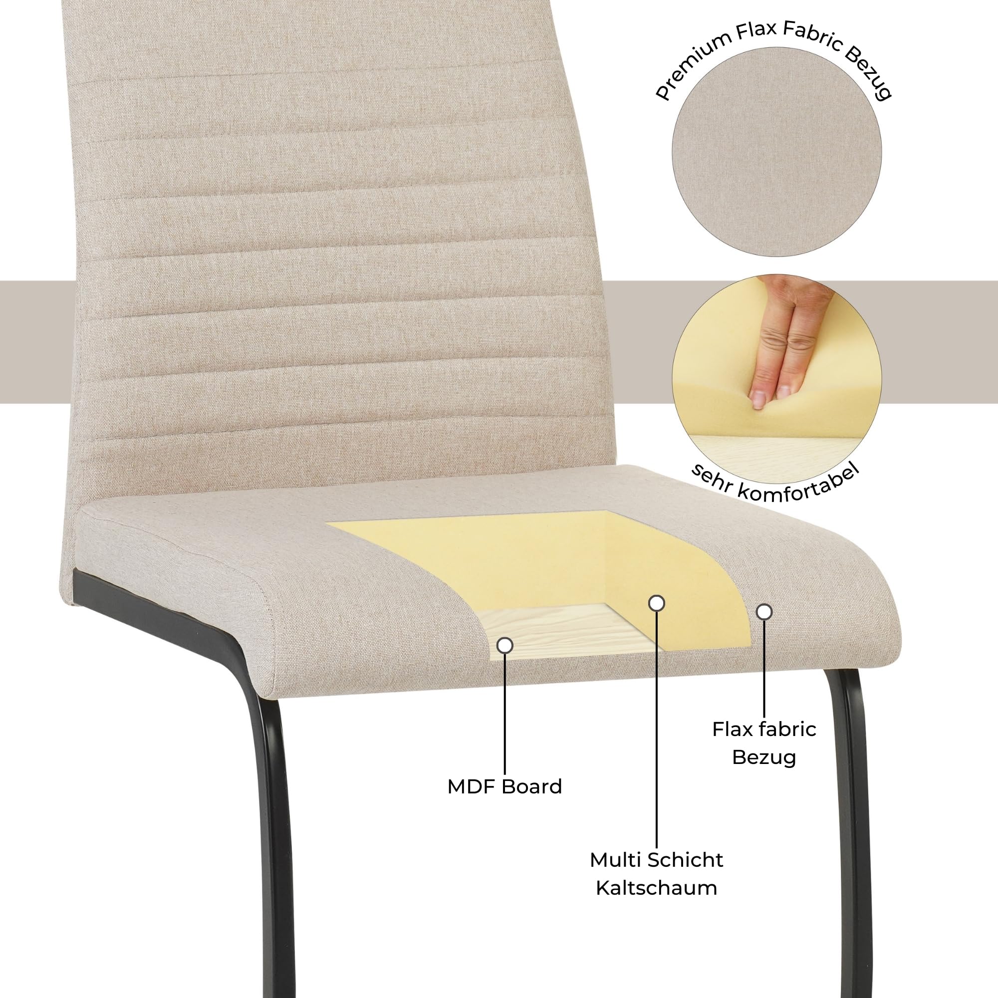 ALBATROS Freischwinger Stuhl TURANO 4er Set, Beige - Esszimmerstuhl Schwingstuhl mit Modernem Design, Stoff-Bezug, Dicke Polsterung - Küchenstuhl, Polster-Stuhl Esszimmer, Esstisch Stuhl