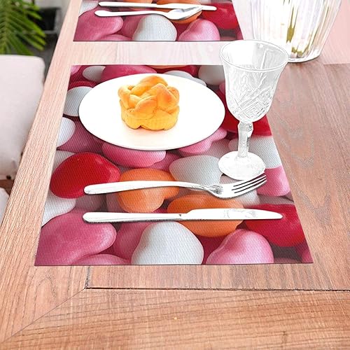 Miniatura 3 de 6 PCS PVC Placemats Set Place Mats Heart Candy Non-Slip Weave Place Mats 12" x 18" Farmhouse Table Mat Set for Family Dinners Wedding Parties