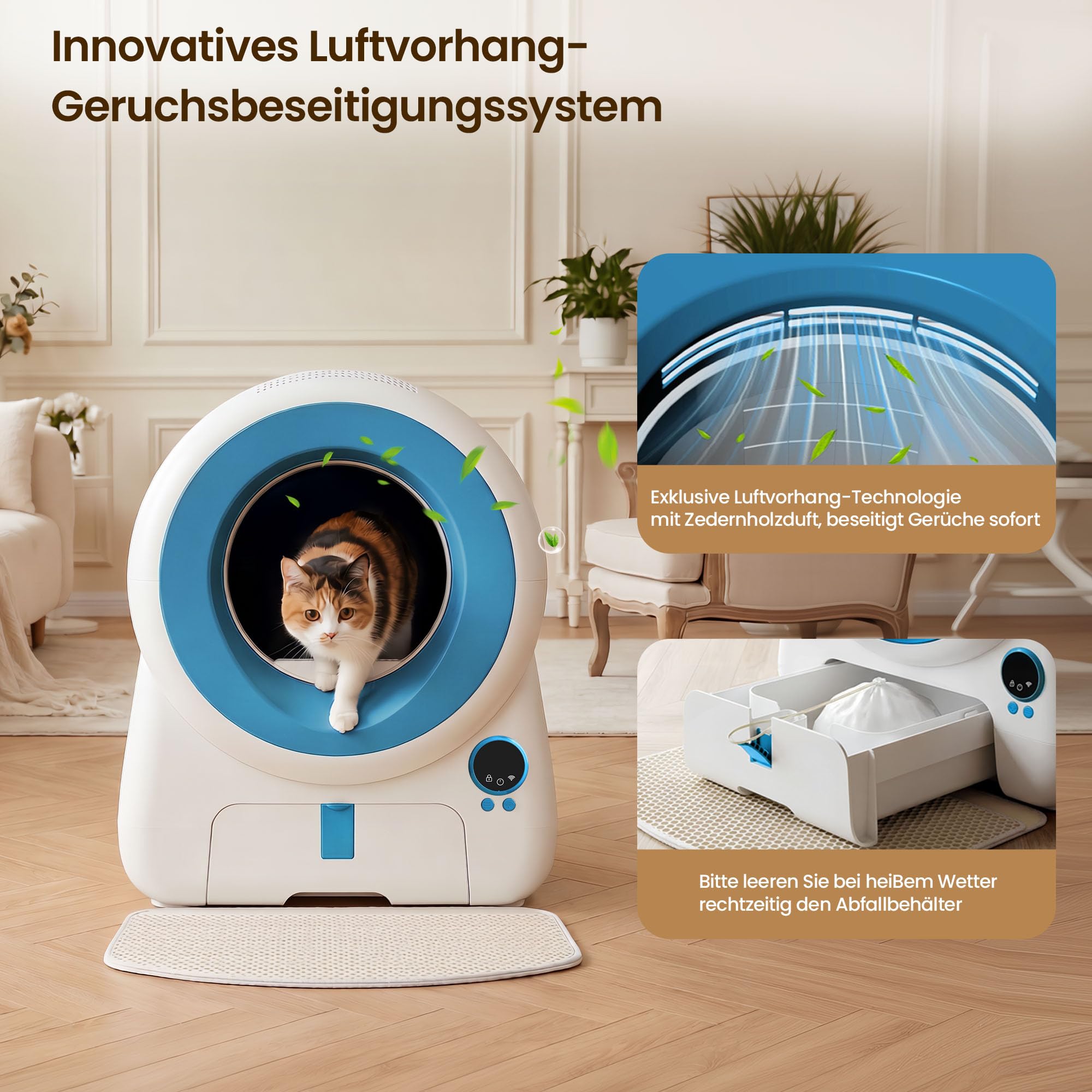JUMMICO Katzenklo Selbstreinigend XXXL, Automatische Katzentoilette mit 100L Innenraum, 12L Fäkalienbehälter, APP-Steuerung, Luftvorhang & 10 Sicherheitssensoren für mehrere Katzen
