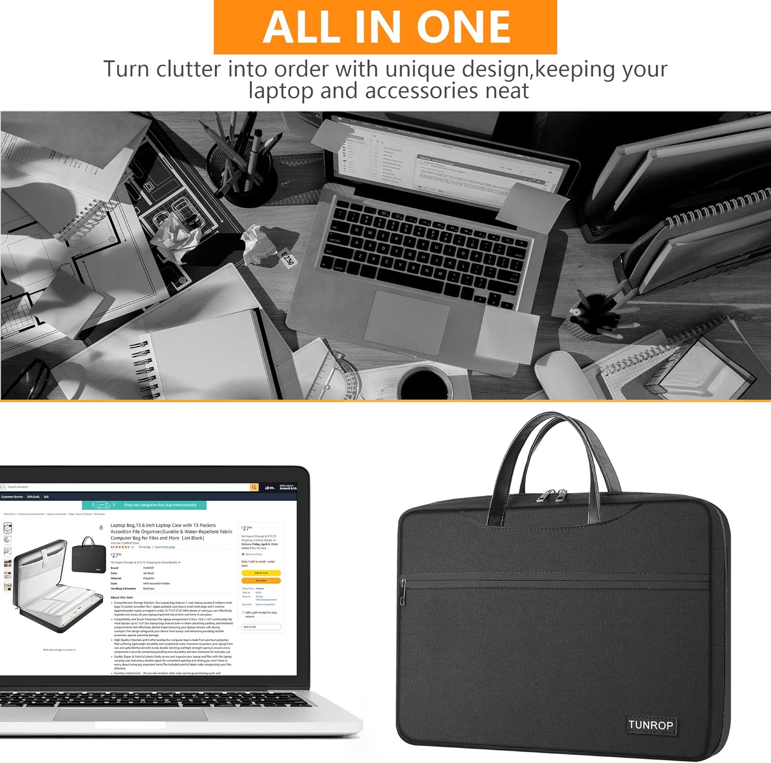 Laptop Bag,15.6 Inch Laptop Case with 13 Pockets Accordion File Organizer,Durable & Water-Repellent Fabric Computer Bag Compatible for Lenovo, HP, Dell, MacBook,Gifts for Women Men - Image 6