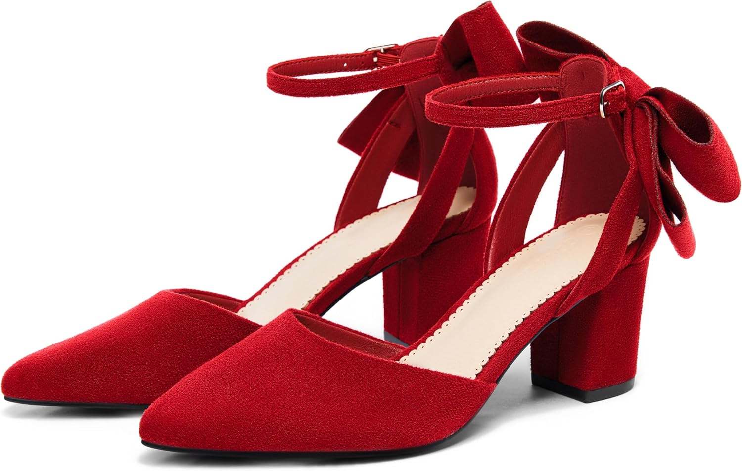 Coutgo Women's Chunky Heels Ankle Strap Pointed Toe Pumps - Image 3