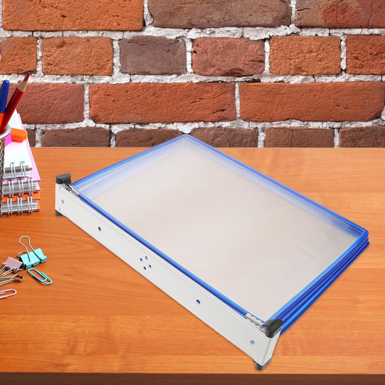 SUPVOX Wall Mounted Document Display Rack A4 5-panel Blue Reference Organizer with Easy-access Wall-mount File Holder for Office and School Document Management