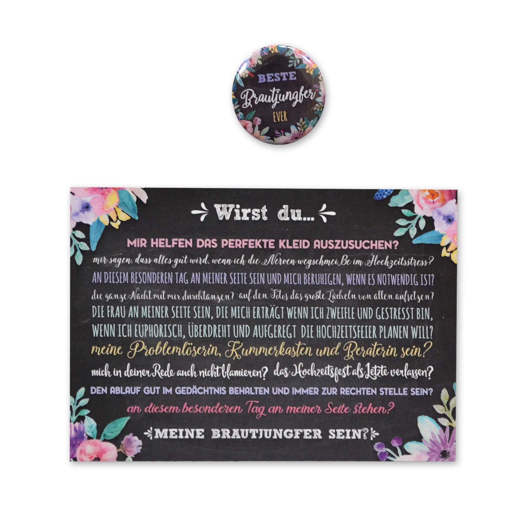 FEENSTAUB Brautjungfer fragen Geschenk Karte mit Button, Hochzeit Brautjungfer, Willst du meine Brautjungfer sein? Brautjungfer Geschenk, Karte A6, Überraschung Schwester, Frage Beste Freundin