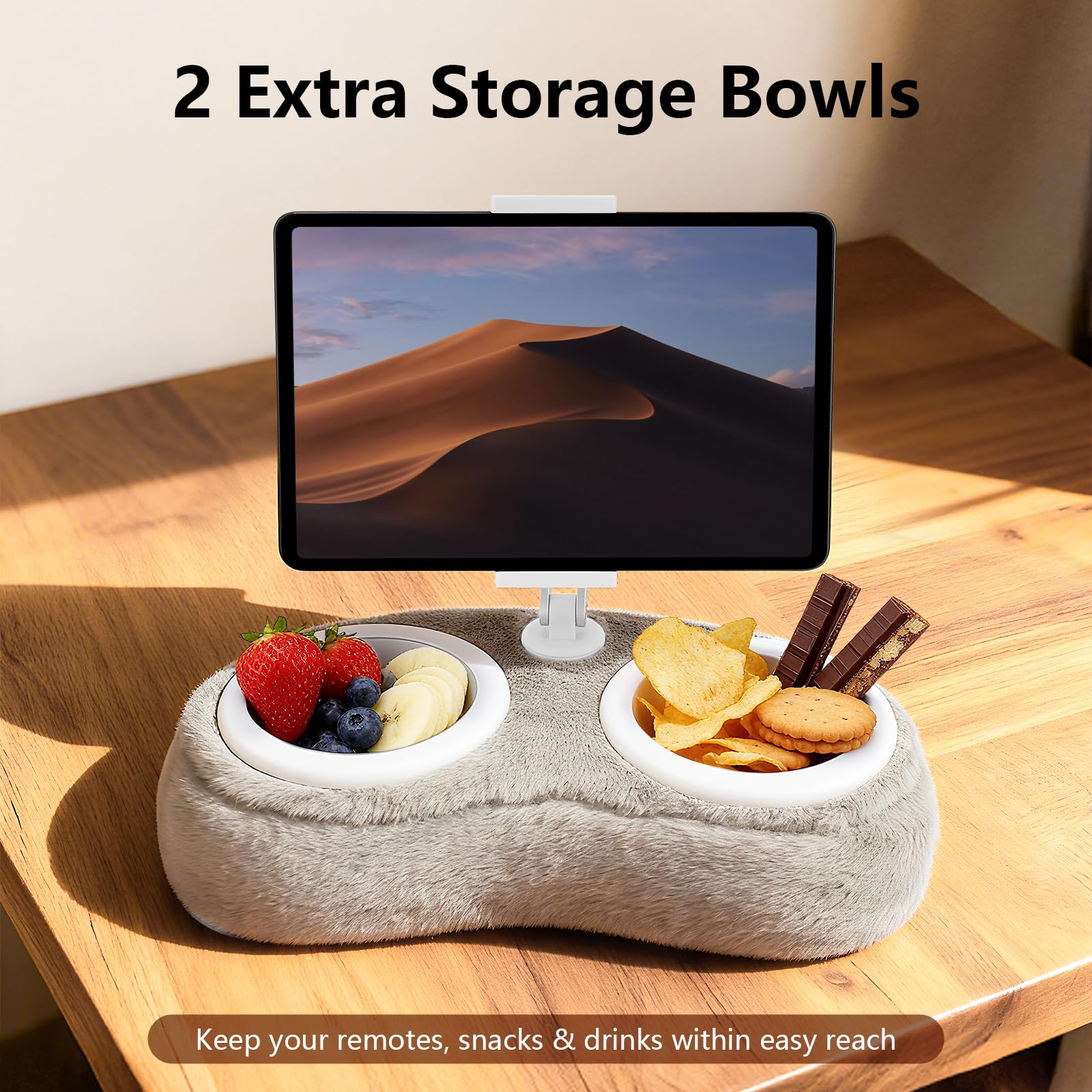 Supporto per tablet per tablet da 4 a 11 pollici, con 2 contenitori per snack, regolabile, pieghevole, accessorio per bambini, ideale per leggere a letto e guardare video