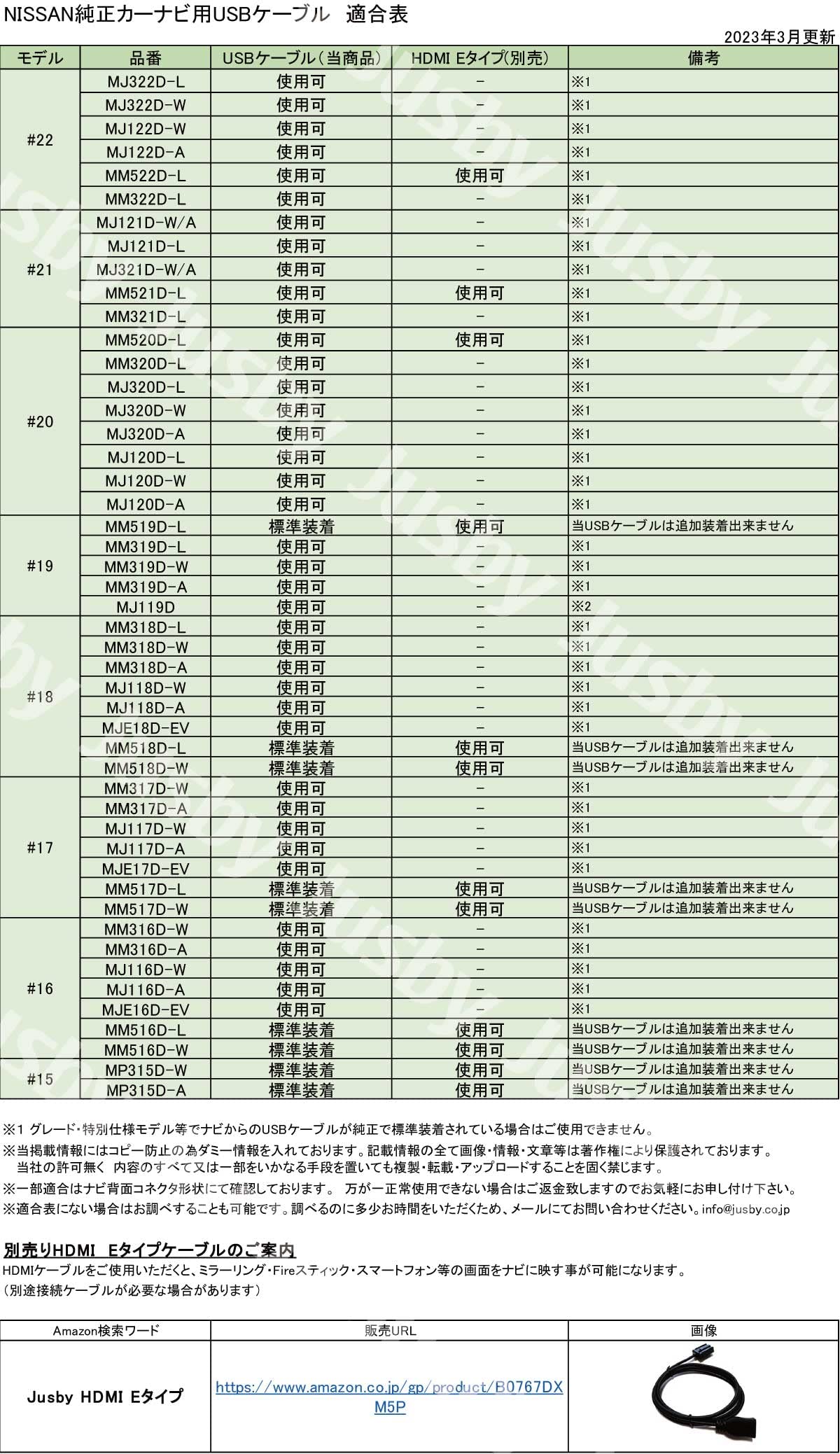日産純正ナビ用USBケーブル1.5m 安心保証付き