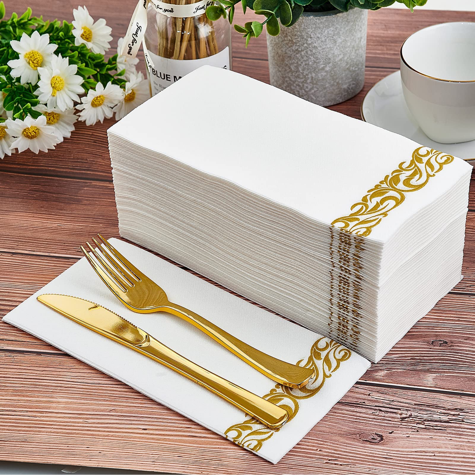 LEKOCH 100 Serviettes De Table Jetables Intisse Blanches 43x30cm - Qualité Premium Pour Fêtes Et Mariages