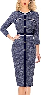 Womens Buttons Patchwork Work Business Office Party Bodycon Pencil Sheath Dress