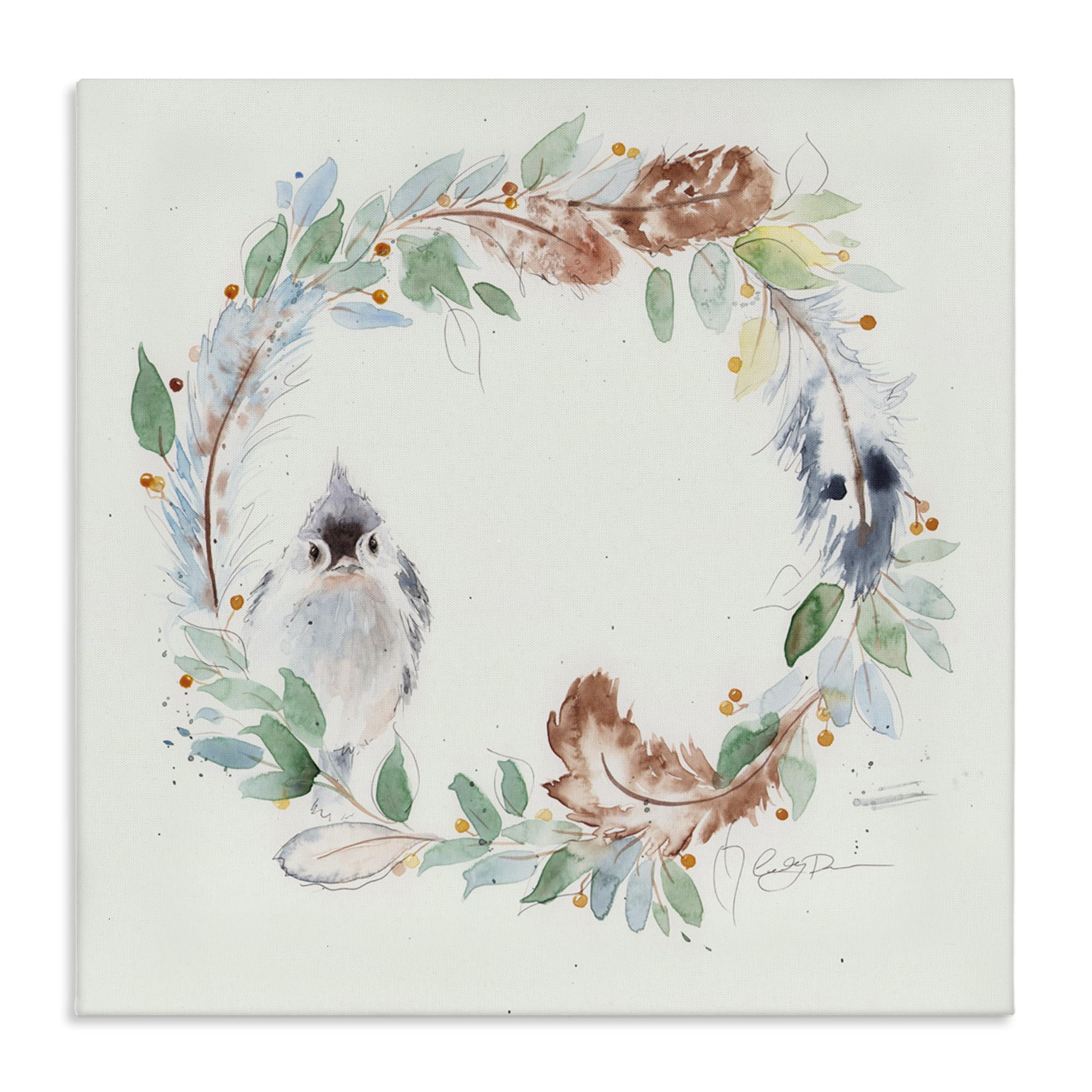 Stupell Industries Unframed 'Wispy Bird & Botanical Wreath'| Canvas Art