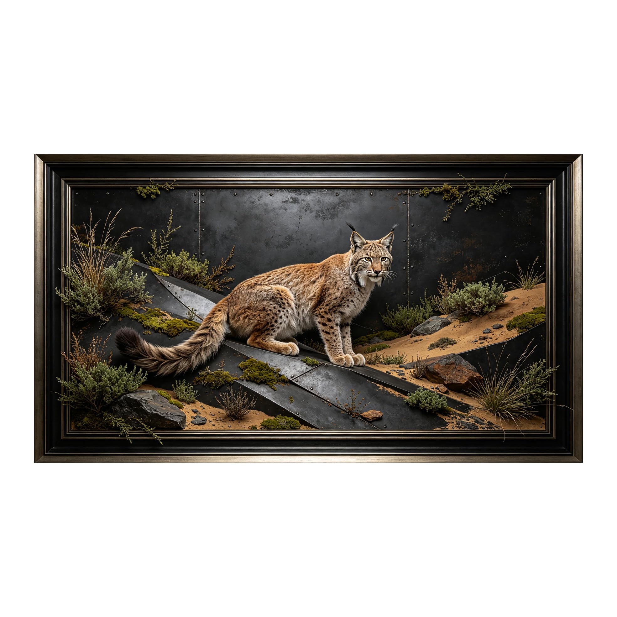 Yzpallescene 3D 3D Framed Wall Art 50cm×90cm Lynx Desert Landscape Realistic Wildlife Large Size SelfAdhesive Removable Wall Decor Prints Artwork for Living Room Bedroom Office