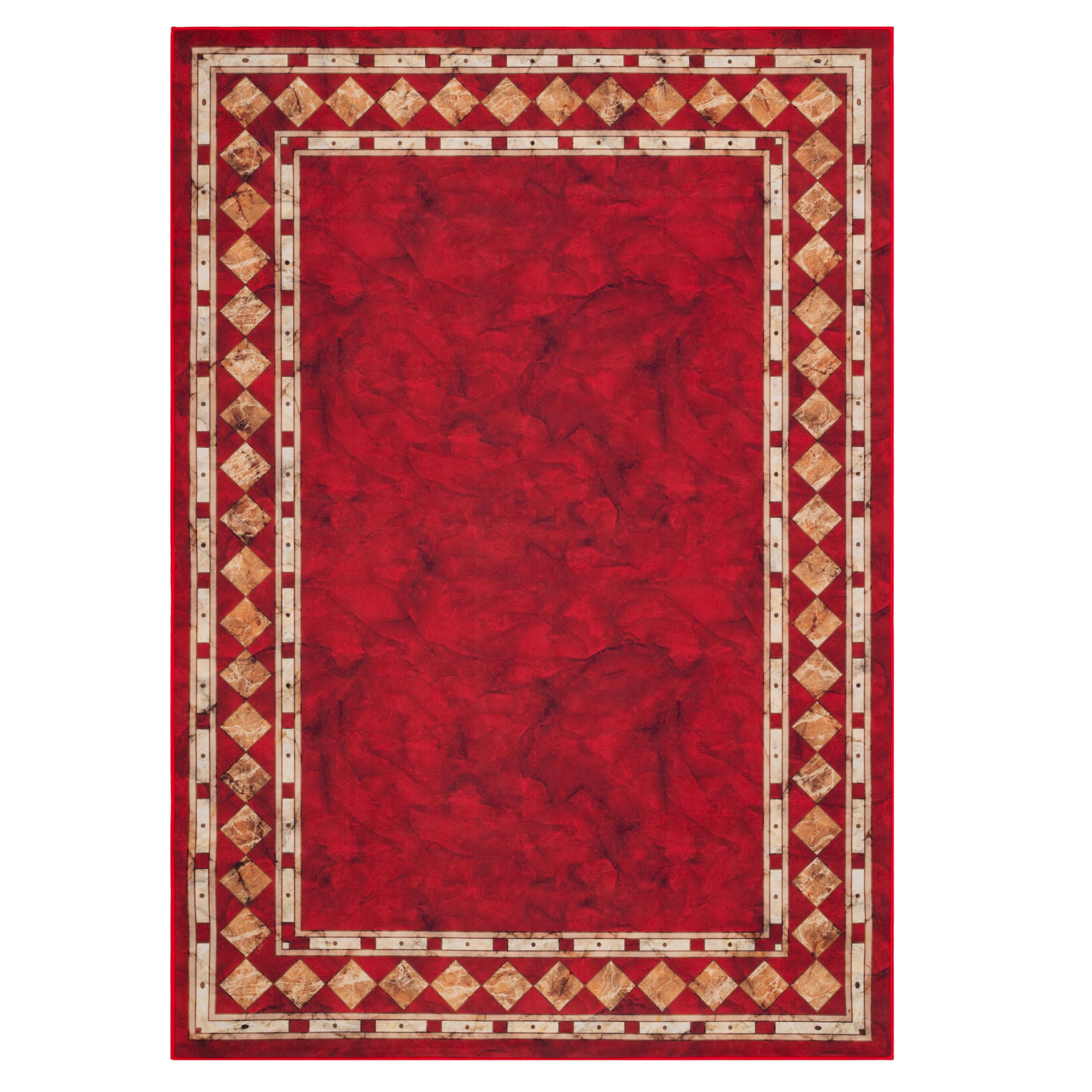 TAPISO Nora Teppich Creme Rot Kassisch Rahmen Wohnzimmer 160 x 230 cm