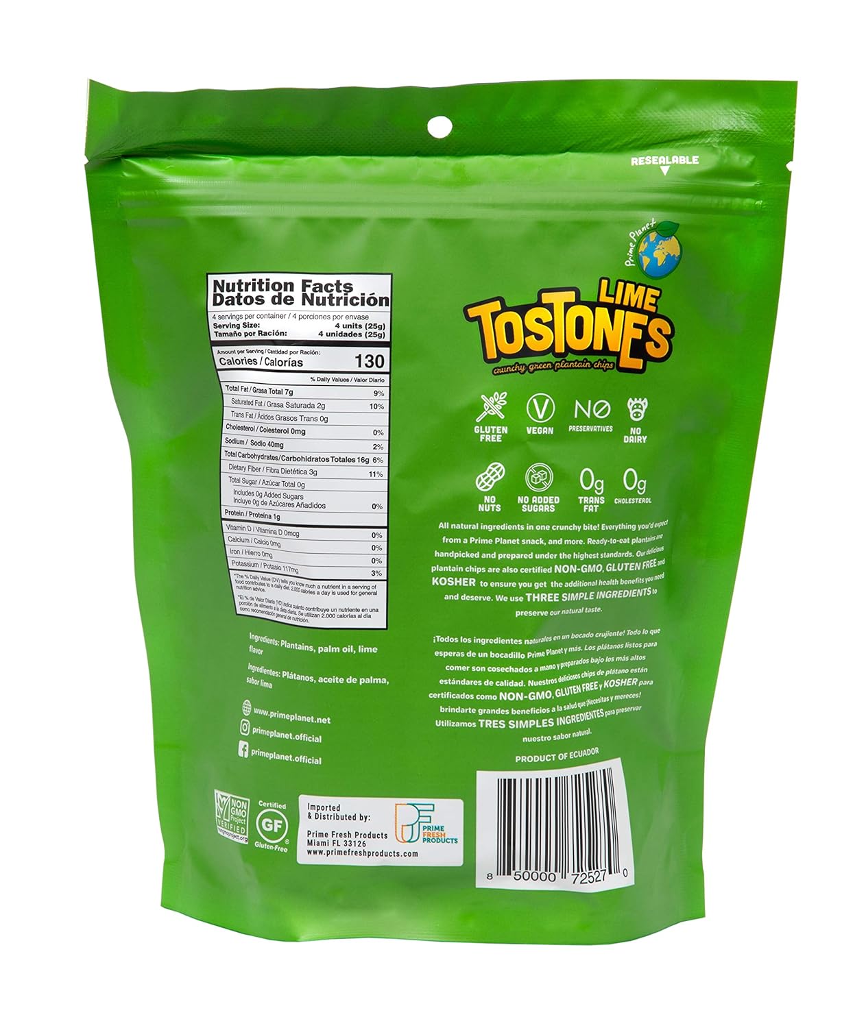 TOSTONES, LIME Flavored Green Plantains, Re-Sealable Bag, Crunchy chips, Plantains, Palm Oil and Salt, 3.53 Oz per Unit, 16 Pack,