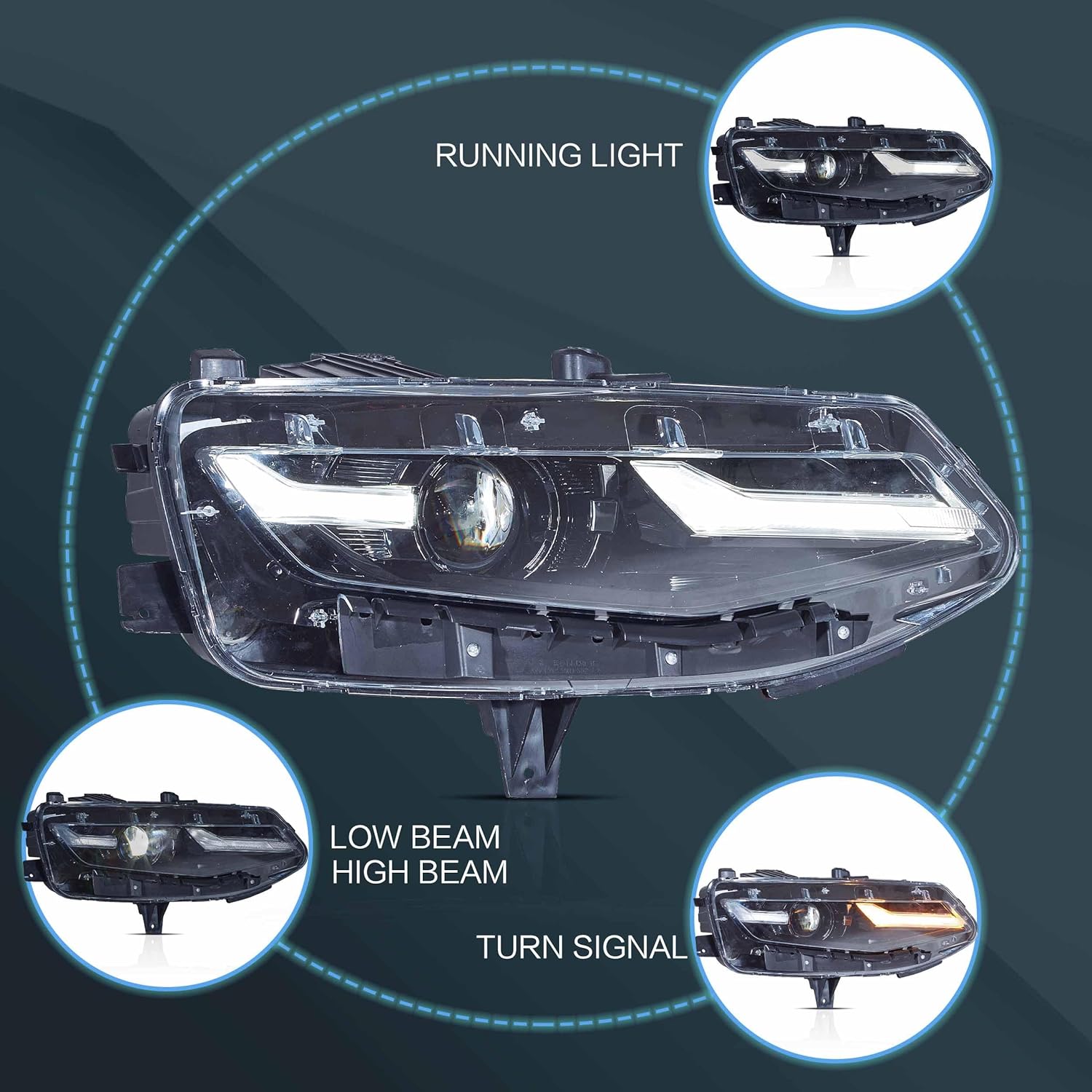 VLAND Headlight Fit for 2019-2024 Chevrolet Camaro(1LS, 1LT, 2LT, 3LT), Projector