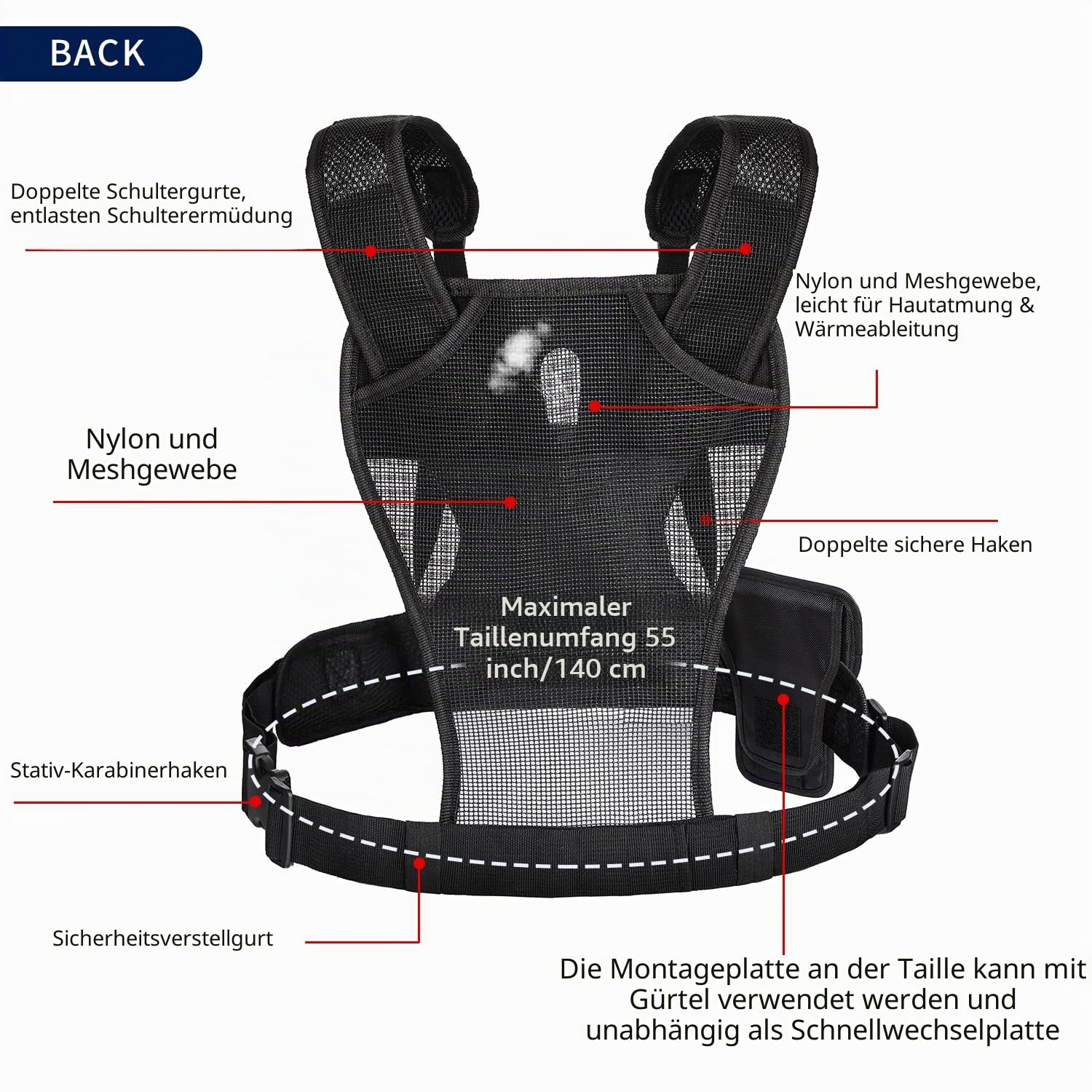 Sevenoak Dual-Kamera-Holstergurt für Canon Nikon, Multi-Trage-Brustwestensystem für Canon 6D 600D 5D2 5D3 Nikon D90 Sony A7S A7R A7S2 Panasonic Olympus DSLR-Camcorder Klettern Hochzeit Reisen