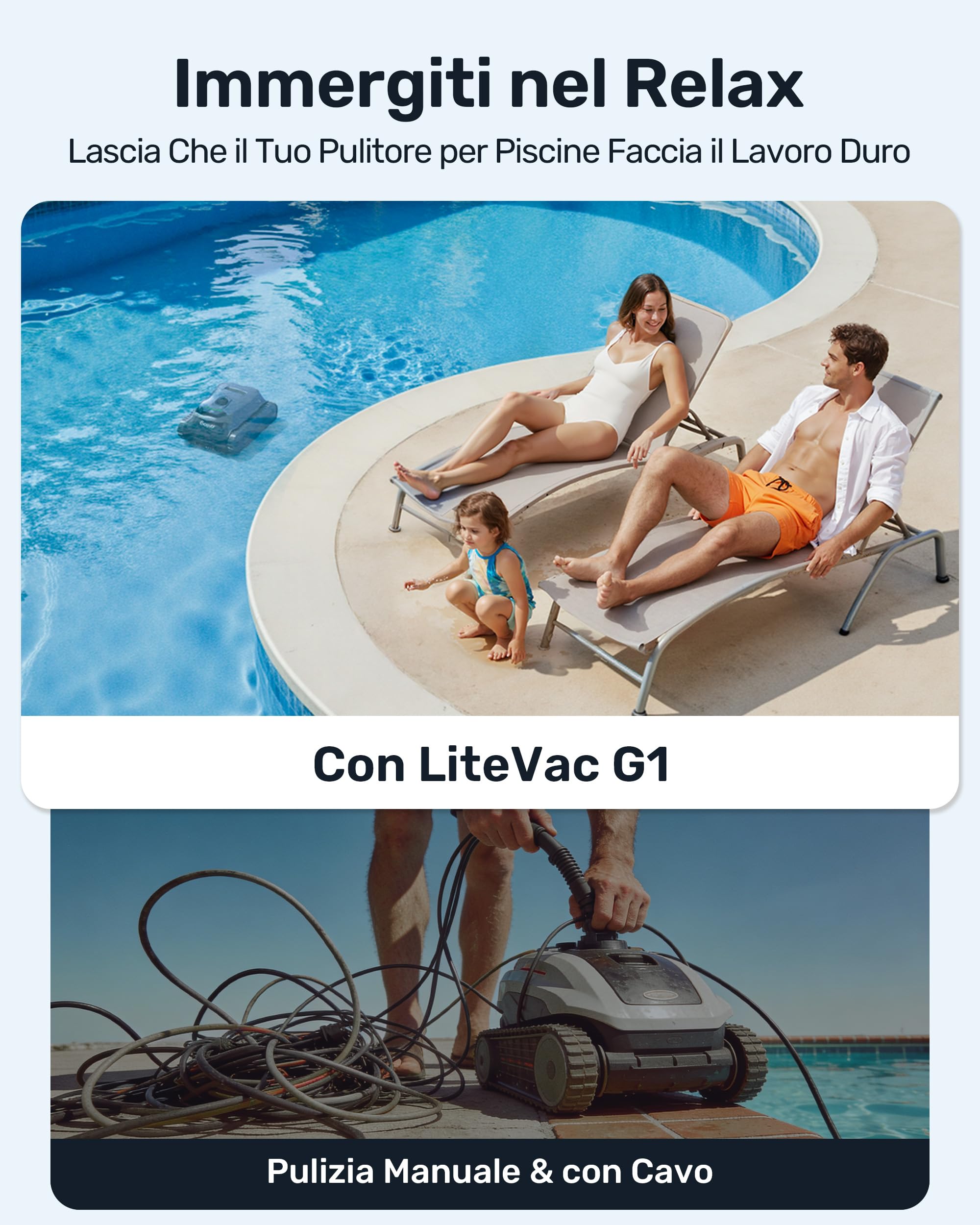 Gosvor (Nuevo 2026) LiteVac G1 Robot Limpiafondos Piscina,Paredes,Línea y Plataformas,7kg,200min Autonomía,Doble Filtración,Navegación Inteligente y App,200m²,Gris