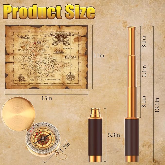 Telescopio Pirata con Brújula y Mapa del Tesoro, Monocular 25x30 miniatura 2