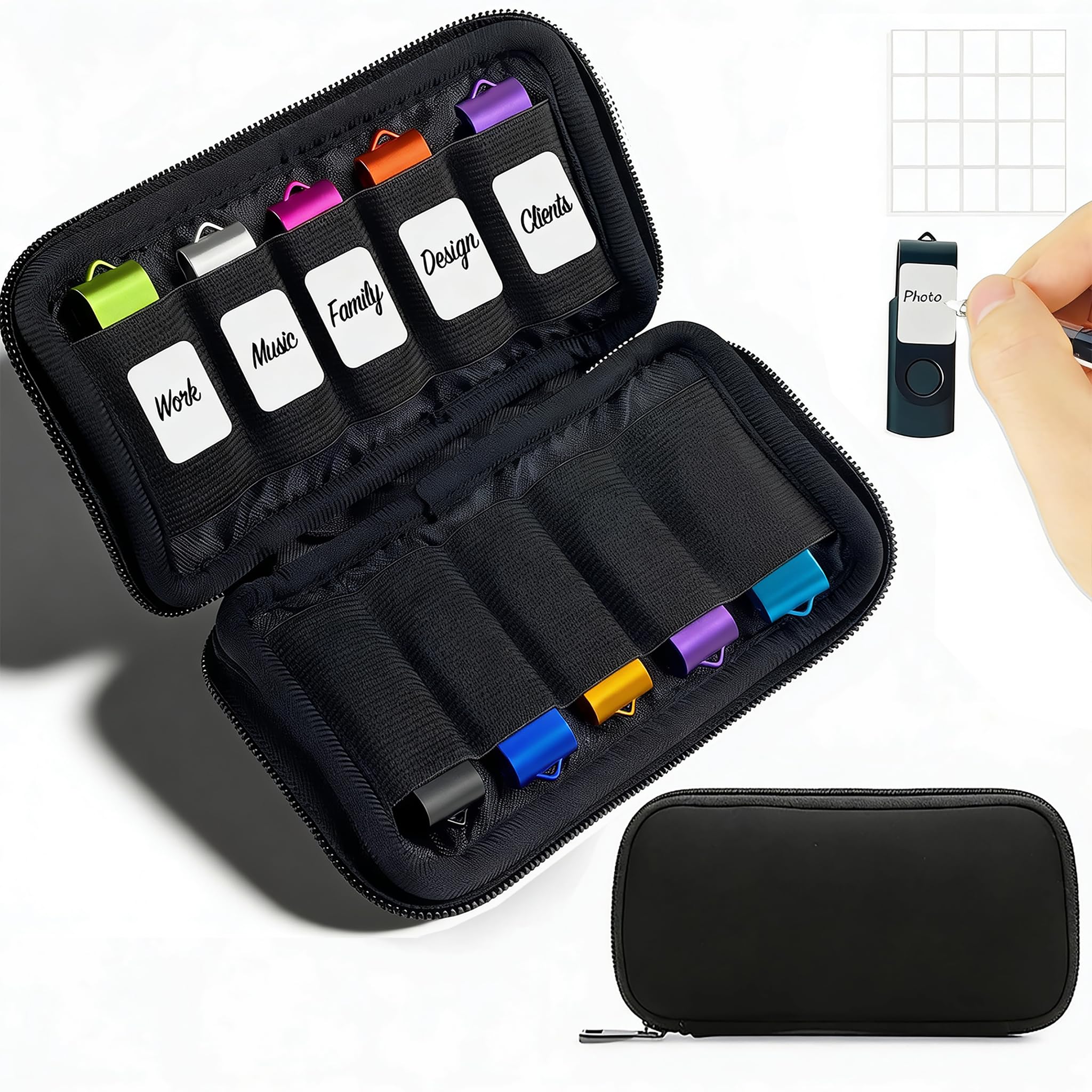 USB Storage Case 10-Slot Thumb Drive Holder Bag for Flash Drives Memory Sticks SD Card Cable Organiser Pouch Black