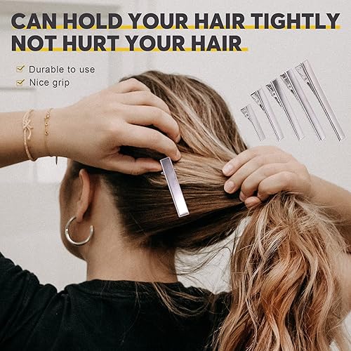 Miniatura 4 de 270 pinzas de pelo de cocodrilo de 5 tamaños, pinzas de pelo de una sola punta plateadas a granel para hacer lazos para hacer horquillas para