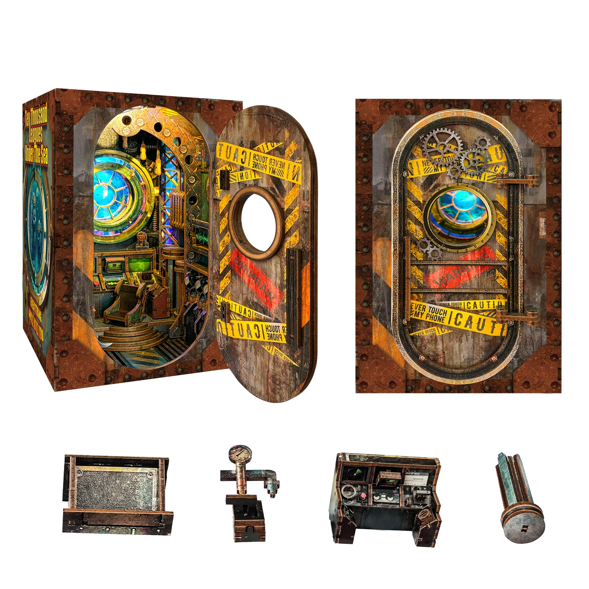 STRUCWOOD DIY Book Nook Kit 3D Wooden Puzzle DIY Miniature House Kit Magic Dollhouse Tiny House Bookshelf Dollhouse for Adults with LED Light (Ten Thousand Miles Underwater)