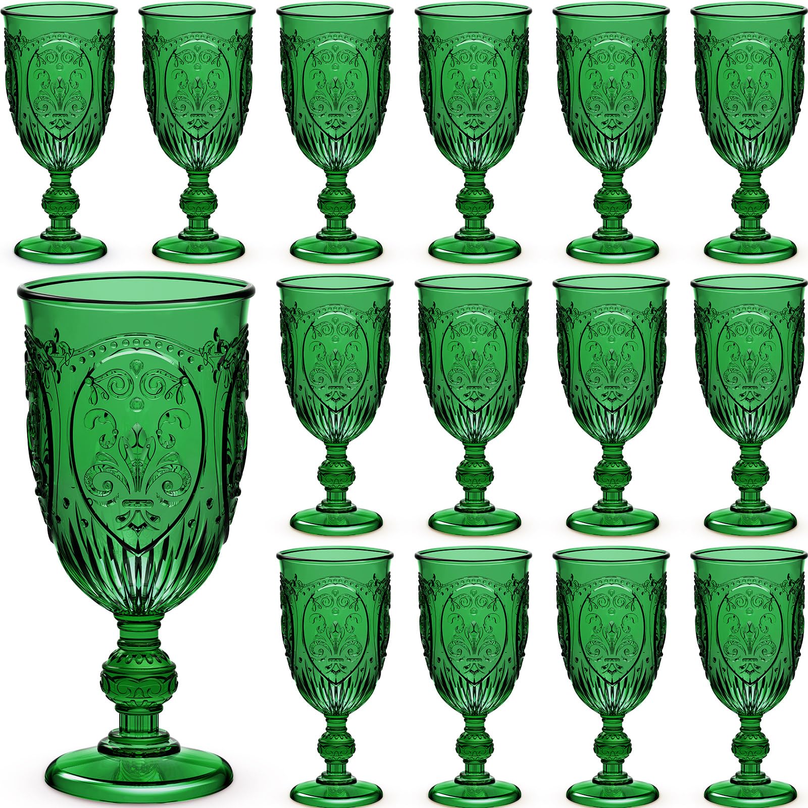 Wiwiqing 24 Pcs Plastic Wine Glasses Vintage Goblets,Dark Green